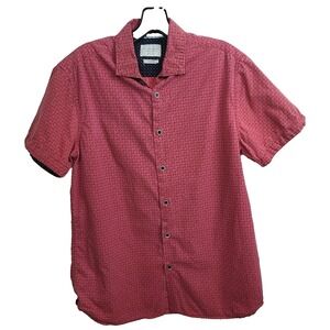 Cactus Mens Slim Fit Shirt Medium Red Printed Short Sleeve Button Down Collared